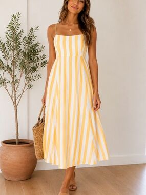 GAP Yellow and White Vertical Stripe Midi Dress